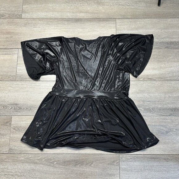 Torrid Black Metallic Liquid Shimmer Shine Crew Neck Short Sleeve Top Size 1XL - Picture 2 of 4